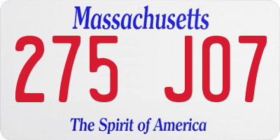 MA license plate 275JO7