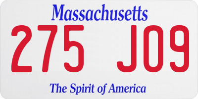 MA license plate 275JO9