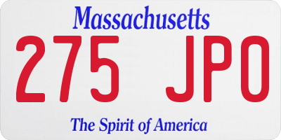 MA license plate 275JP0