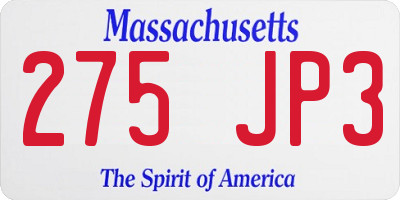 MA license plate 275JP3