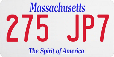 MA license plate 275JP7