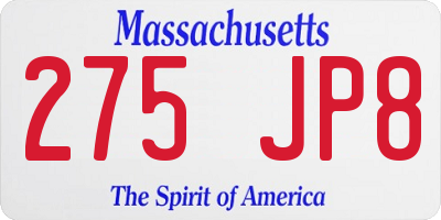 MA license plate 275JP8