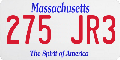 MA license plate 275JR3