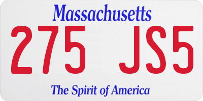 MA license plate 275JS5