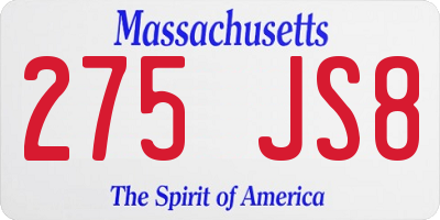 MA license plate 275JS8
