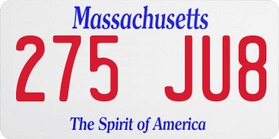 MA license plate 275JU8