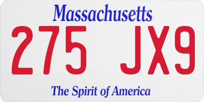 MA license plate 275JX9