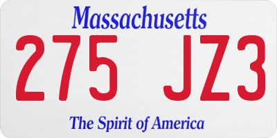 MA license plate 275JZ3