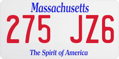 MA license plate 275JZ6