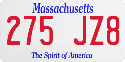 MA license plate 275JZ8