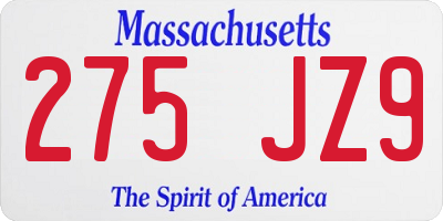 MA license plate 275JZ9
