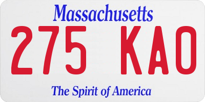 MA license plate 275KA0