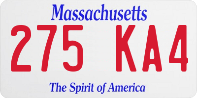 MA license plate 275KA4