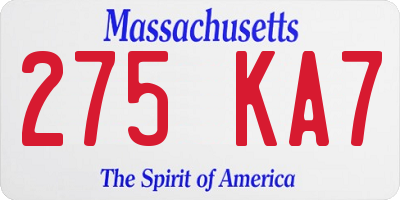 MA license plate 275KA7