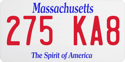 MA license plate 275KA8