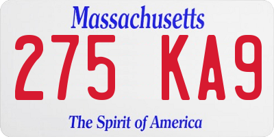 MA license plate 275KA9