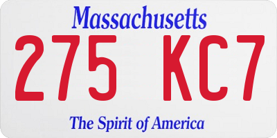 MA license plate 275KC7