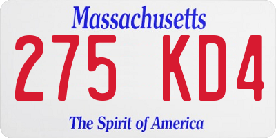 MA license plate 275KD4