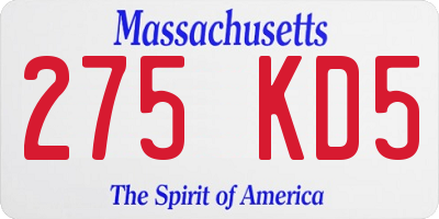 MA license plate 275KD5