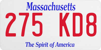 MA license plate 275KD8