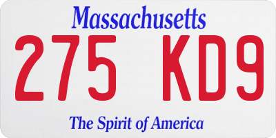 MA license plate 275KD9