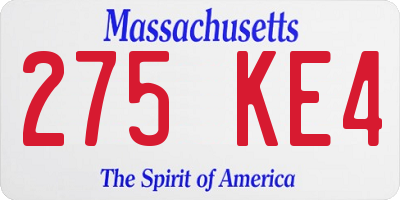 MA license plate 275KE4