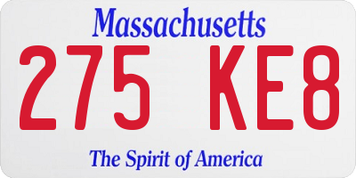 MA license plate 275KE8
