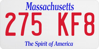 MA license plate 275KF8