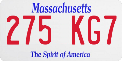 MA license plate 275KG7