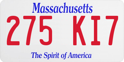 MA license plate 275KI7