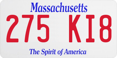 MA license plate 275KI8