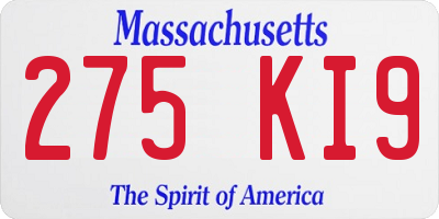 MA license plate 275KI9