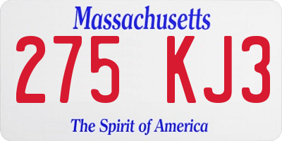 MA license plate 275KJ3