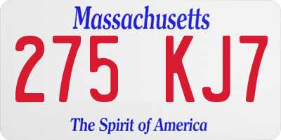 MA license plate 275KJ7
