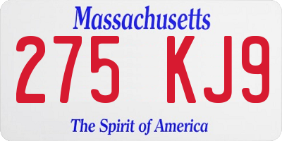 MA license plate 275KJ9