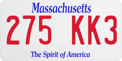MA license plate 275KK3