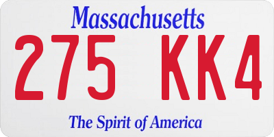 MA license plate 275KK4