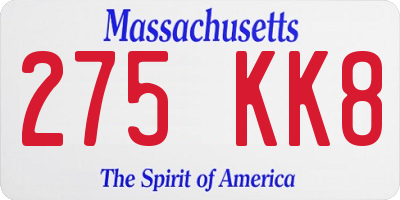 MA license plate 275KK8