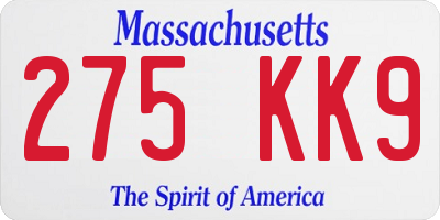 MA license plate 275KK9
