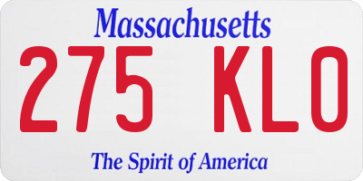 MA license plate 275KL0