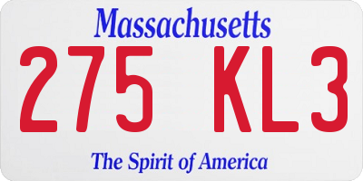 MA license plate 275KL3