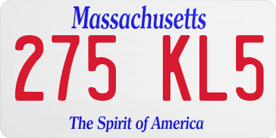 MA license plate 275KL5