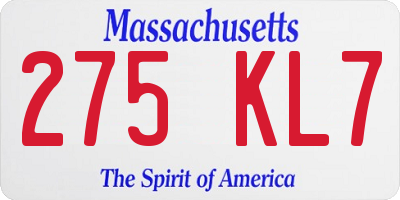 MA license plate 275KL7