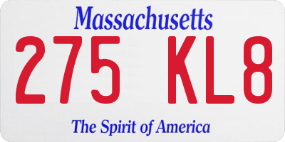 MA license plate 275KL8