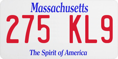 MA license plate 275KL9