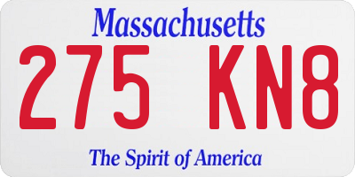 MA license plate 275KN8
