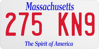 MA license plate 275KN9