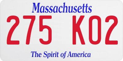 MA license plate 275KO2