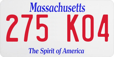 MA license plate 275KO4