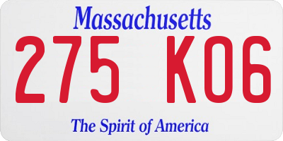 MA license plate 275KO6